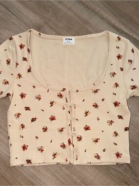 Cotton On Cream Floral Button-Up Crop Top